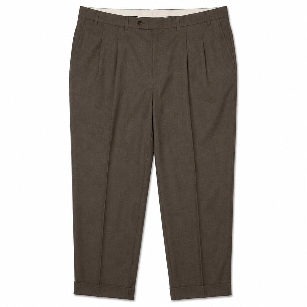 Canali Pants Mens 2XL 40x27 100% Wool Trousers Cuffed Pleated Houndstooth Brown